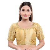 Graceful Gold Designer Indian Traditional Round Neck Saree Blouse Choli (KP-230ELB-Gold)