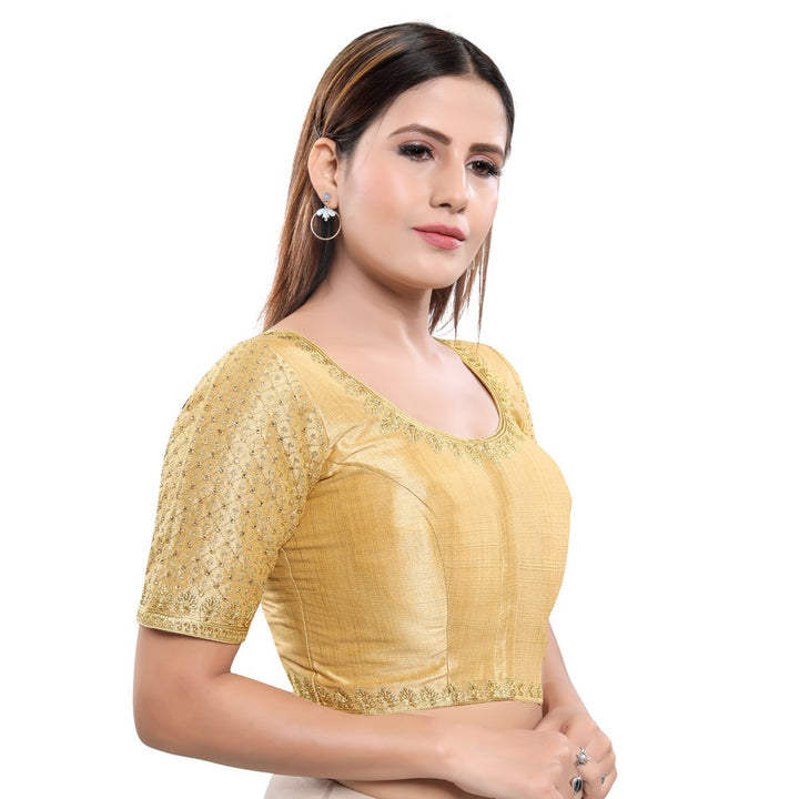 Graceful Gold Designer Indian Traditional Round Neck Saree Blouse Choli (KP-230ELB-Gold)