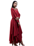 Ritu Kumar Red Embroidered Asymmetric Chanderi Kurta Dress