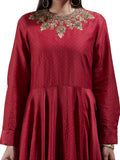 Ritu Kumar Red Embroidered Asymmetric Chanderi Kurta Dress