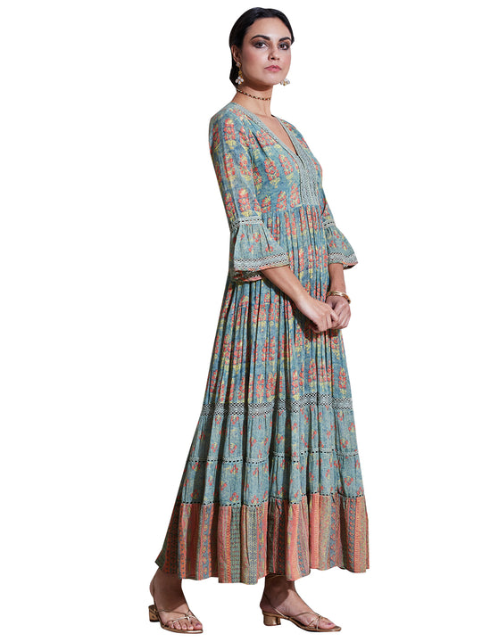 ritu kumar cotton dresses Beige cotton printed long dress