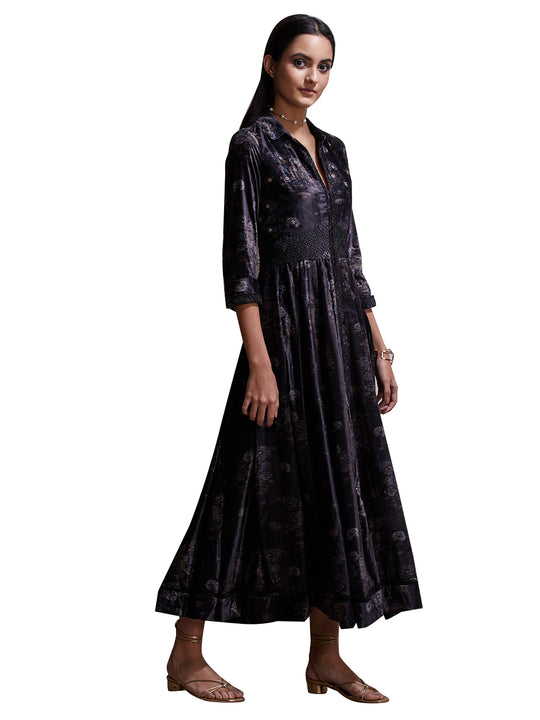 Ritu Kumar Black Floral Print Kurta Dress