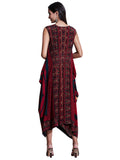 Ritu Kumar Burgundy & Black Printed Asymmetric Dress