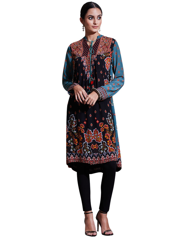 Ritu Kumar Black & Jade Printed Kurti