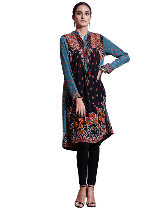 Ritu Kumar Black & Jade Printed Kurti