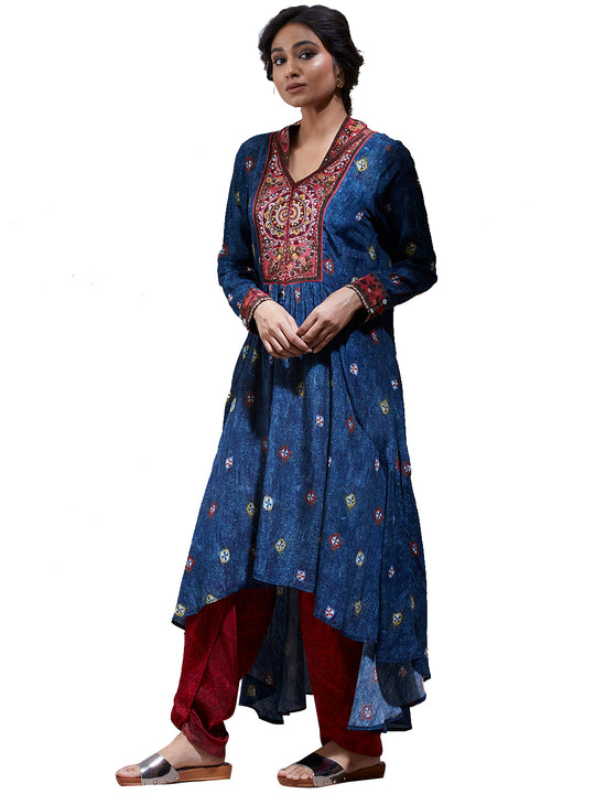 Ritu Kumar Navy Blue Mirror-Work Kurta