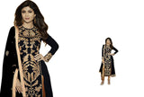 Gorgeous Black and Gold Embroidery Anarkali Churidar - Rent