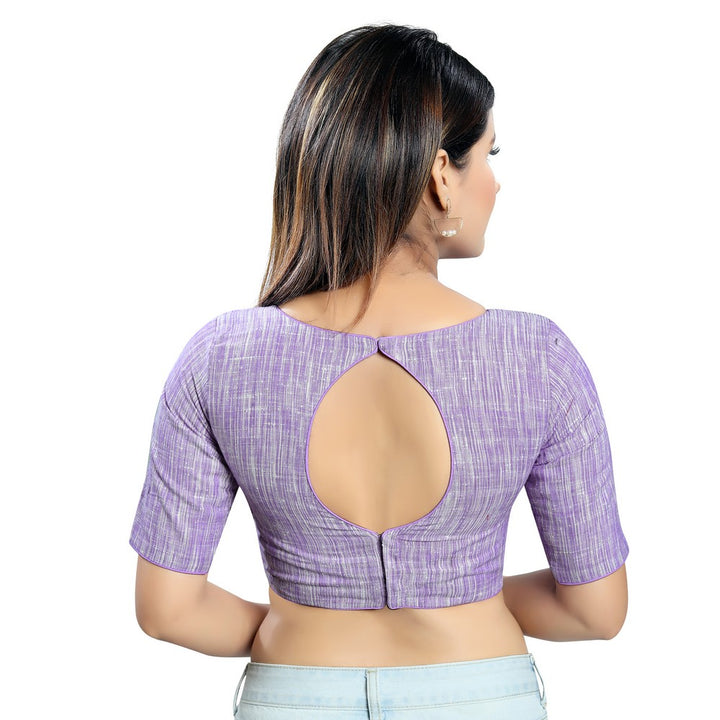 Purple woven silk saree with blouse - Elora Fashion - 4100258