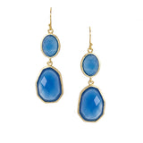Rivka Friedman 18K Gold Clad Bold Oval and Deco Shape Faceted Blue Onyx Dangle Earrings