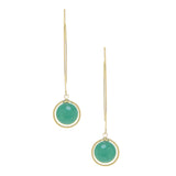 Rivka Friedman 18K Gold Clad Green Aventurine Round Drop Polished Threader Hook Earrings