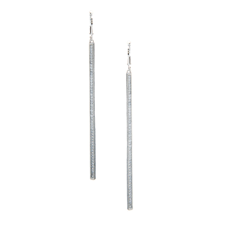 Rivka Friedman White Rhodium Clad Simulated Diamond Bar Drop Leverback Earrings