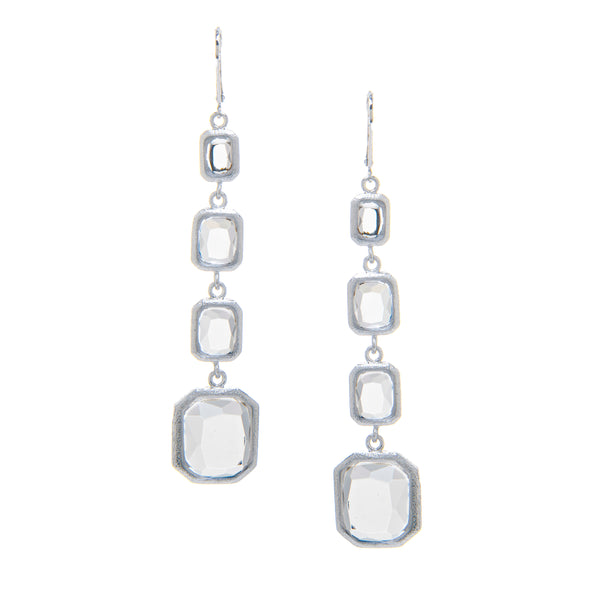 Rivka Friedman White Rhodium Clad Faceted RockCrystal Multi Drop Leverback Earrings