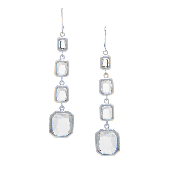 Rivka Friedman White Rhodium Clad Faceted RockCrystal Multi Drop Leverback Earrings