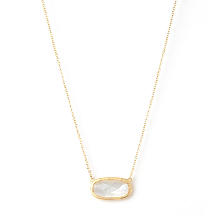 Rivka Friedman 18K Gold Clad Faceted Mother of Pearl Oval Station Necklace