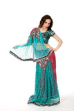 Pink and Green Lehenga Style Pre-Pleated Ready-made Sari