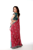 Pink and Green Lehenga Style Pre-Pleated Ready-made Sari