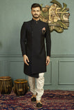 Dashing Asymmetrical Blue Black Indian Wedding Indo-Western Sherwani for Men -IW47824SNT