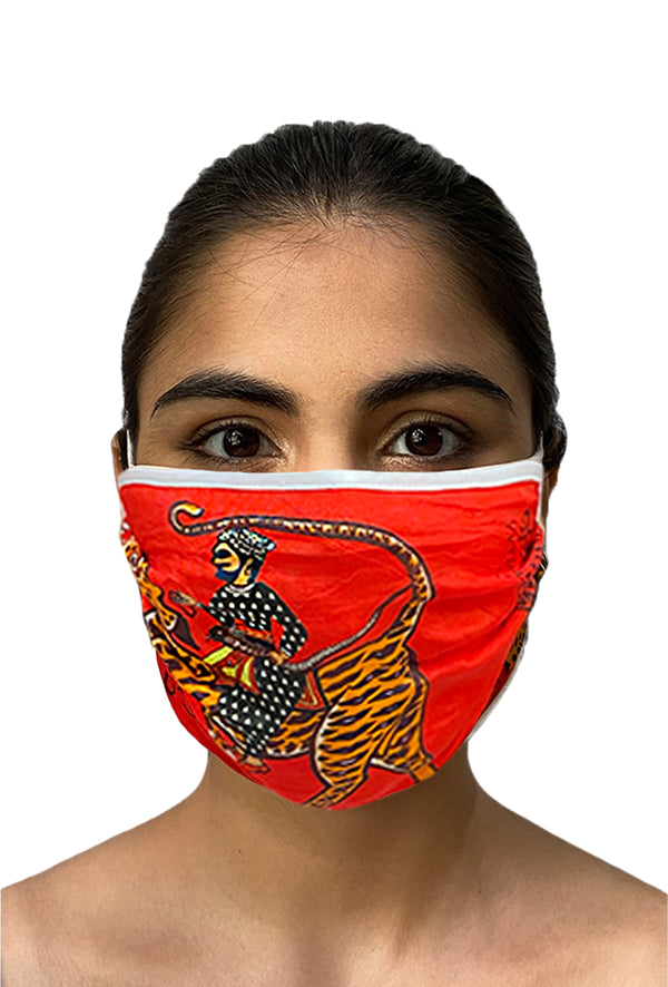 Masaba ReUsable Washable Unisex Face Mask - Double Layered Red Sultan Tiger Print