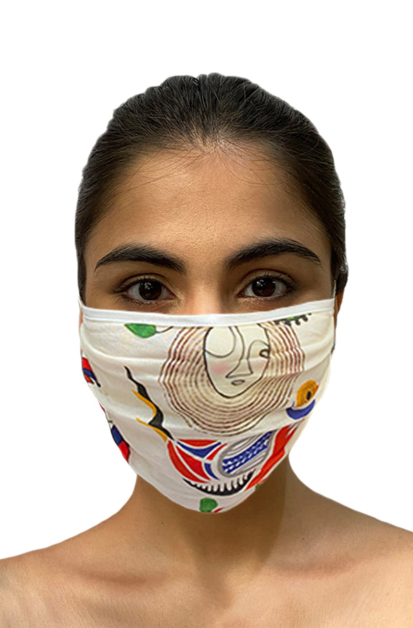 Masaba ReUsable Washable Unisex Face Mask - Double Layered Ivory Bird and Bees Print