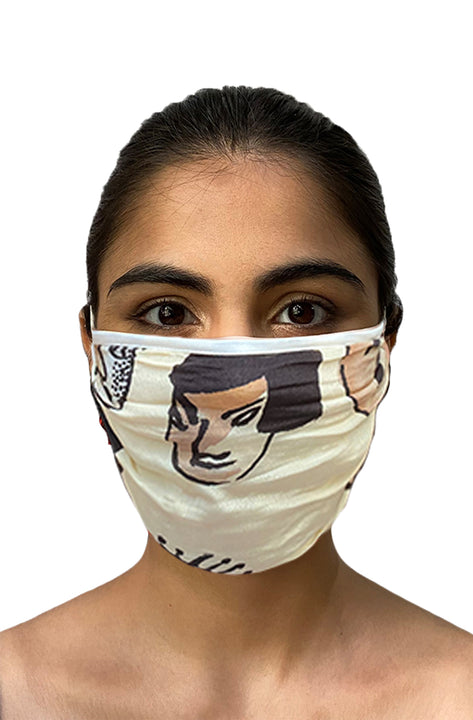Masaba ReUsable Washable Unisex Face Mask - Double Layered Crepe & Cotton Faces Print