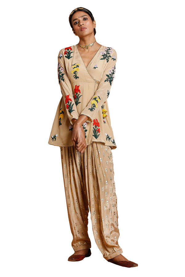 Masaba Oatmeal Embroidered Angrakha Kurti Set