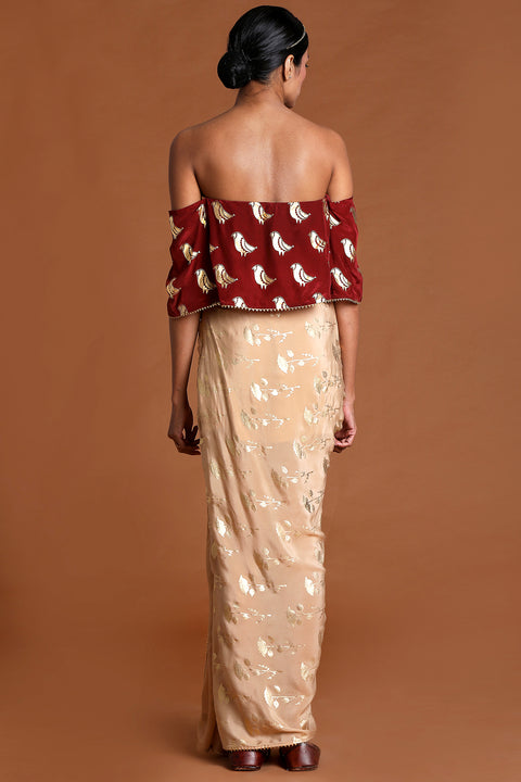 Masaba Indo-Western Oatmeal Periwinkle Skirt Set
