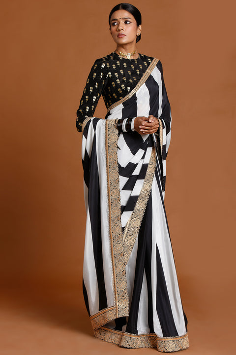 Masaba Black & Ivory Stripes Embellished saree