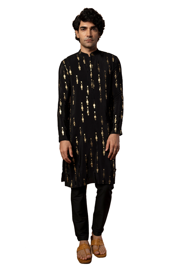 Masaba Indian Designer Traditional Black Tribal Pillar Men's Kurta