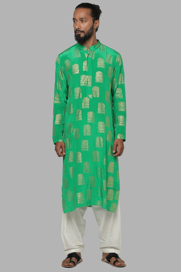 Masaba Gupta Green Comb Kurta With Ivory Pants MMW20110