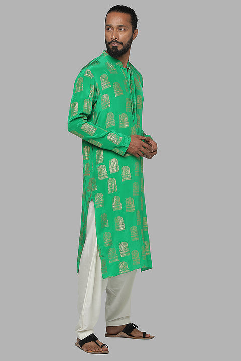 Masaba Gupta Green Comb Kurta With Ivory Pants MMW20110