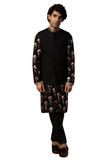 Masaba Indian Designer Traditional Black Textured Bandi Nehru Kurta Jacket- (Only Jacket)