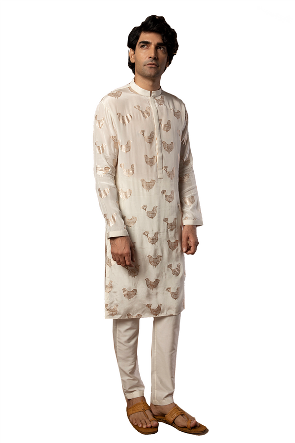 Masaba Indian Designer Traditional Ivory Bird Song Men's Kurta