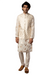 Masaba Indian Designer Traditional Ivory Teardrop Men's Kurta Set With Nehru Bandi Jacket