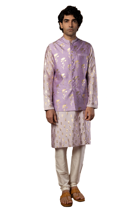 Masaba Indian Designer Traditional Lilac Periwinkle Bandi Nehru Kurta Jacket- (Only Jacket)