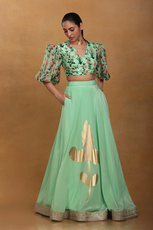 Masaba Mint Autumn Bouquet Skirt Set