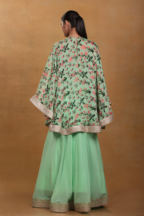 Masaba Mint Autumn Bouquet Lehenga/Skirt Cape Set