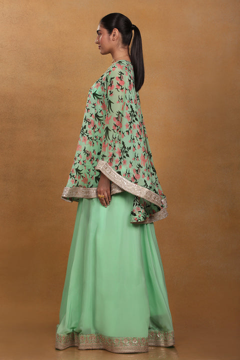 Masaba Mint Autumn Bouquet Lehenga/Skirt Cape Set