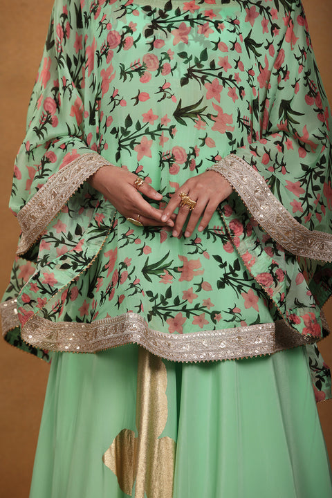 Masaba Mint Autumn Bouquet Lehenga/Skirt Cape Set