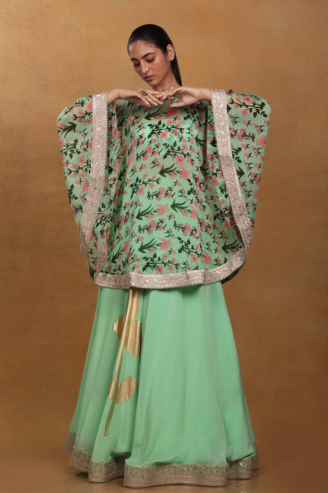 Masaba Mint Autumn Bouquet Lehenga/Skirt Cape Set