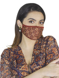 Ritu Kumar Reusable Printed Cloth Face Masks Set of 3 - (WINE-MULTI-BLACK)