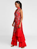 Masaba Red Wild Flower Tunic With Red Sharara And Crushed Stole