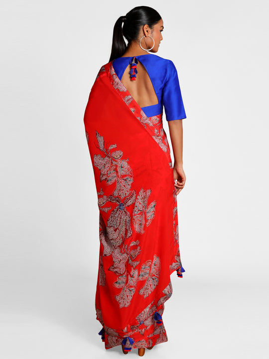 Masaba Red Wildflowers Sari Blouse Piece