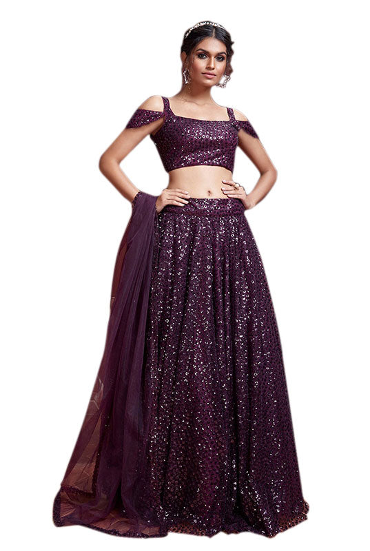 Purple Soft Net Circular Sequin Designer Party wear Lehenga Choli Set - NM104