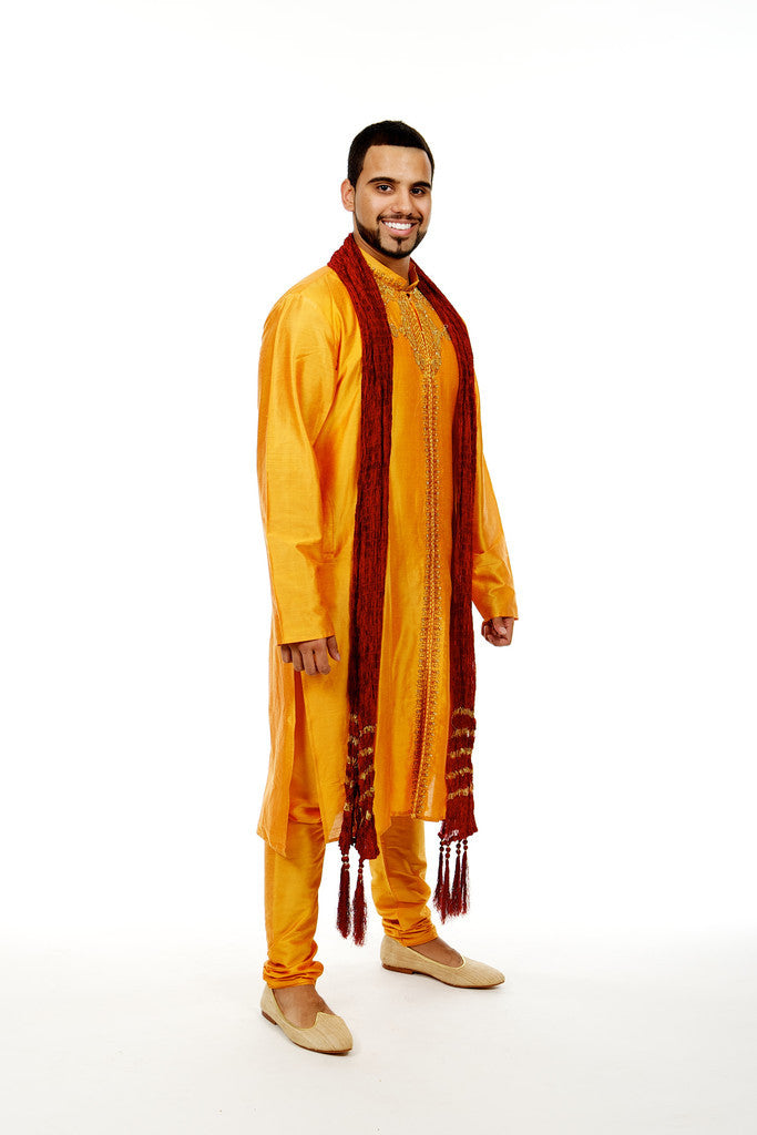 Orange Men's Kurta Pajama Size 42 (Rent)