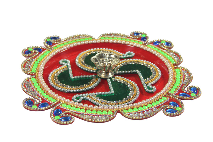 Hand-Crafted Puja Thali / Raksha Bandhan Thali Rakhi Thali with Rakhi - 1