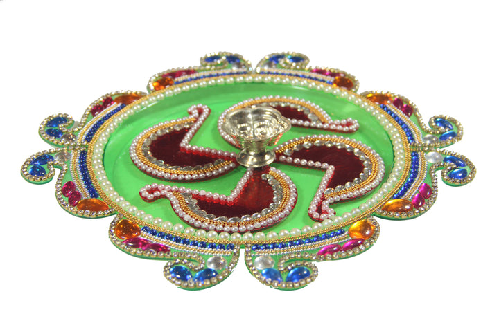 Hand-Crafted Puja Thali / Raksha Bandhan Thali Rakhi Thali with Rakhi - 2