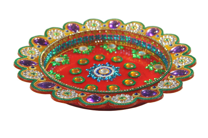 Hand-Crafted Puja Thali / Raksha Bandhan Thali Rakhi Thali with Rakhi - 4