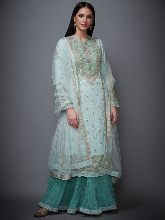 RI Ritu Kumar Aqua Embroidered Suit Set Saris and Things RI Ritu Kumar Aqua Embroidered Suit Set Saris and Things