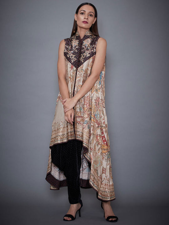 RI-Ritu-Kumar-Beige-And-Burgundy-Embroidered-Kurti-With-Dhoti-Trousers-Front-View