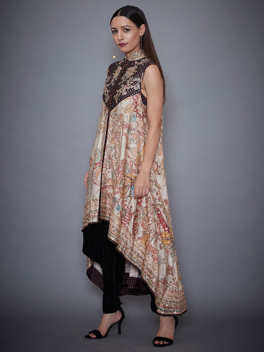 RI-Ritu-Kumar-Beige-And-Burgundy-Embroidered-Kurti-With-Dhoti-Trousers-Side-View1